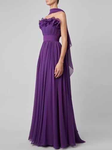 Jorshiman Women's Formal Dress with Shawls 3D Flower Bridesmaid Dress Long A Line Wedding Guest Dress3