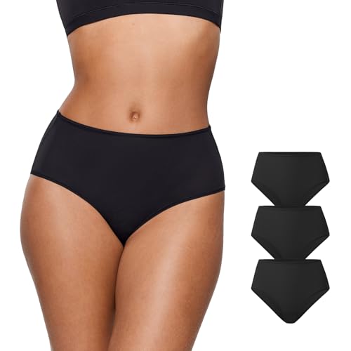 Image of INLYRIC Women's Inbarely Soft Full Briefs - Mid Waist Underwear Breathable Stretch Tagless Ladies Panties 3 Pack