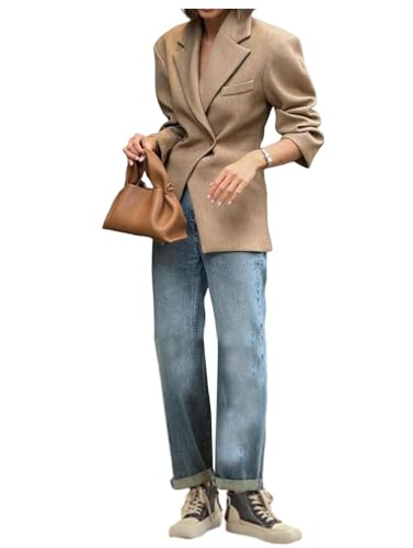 Kromoc Women's Notch Lapel Double Breasted Buttons Blazer Business Work Office