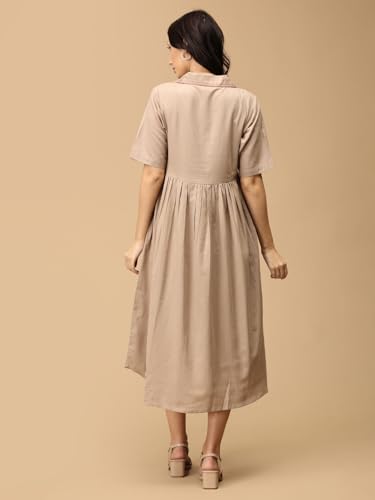 Image of The Mom Store Maternity & Nursing Midi Dress for Women | Pregnancy & Postpartum Wear | Cotton Flex Dress for New Mom | Trendy Stylish Comfortable Feeding Dress for Womens | Causal Office Formal Wear