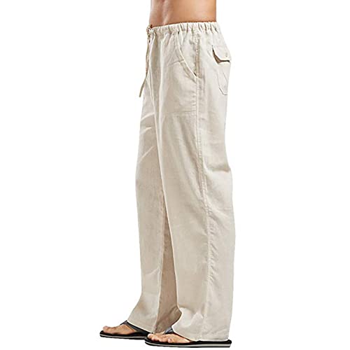 sandbank Men?¡¥s Drawstring Casual Beach Pants Straight Leg Linen Summer Pants3
