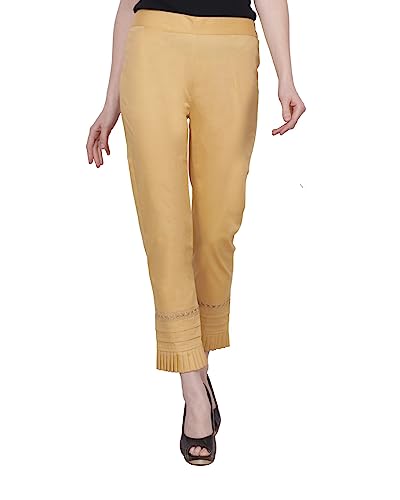 Image of POPWINGS Women Casual White Bottom Lace Cotton Trouser