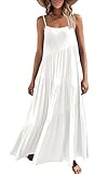 ECOWISH Women Sleeveless Maxi Dress: 2024 Summer Spaghetti Strap Casual Maternity Dress Dressy Floral Flowy Dress Solid White S