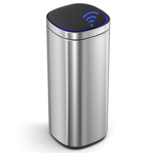 SONGMICS Kitchen Trash Can, 13-Gallon (50 L) Motion Sensor Garbage Can, Stainless Steel Trash Bin...