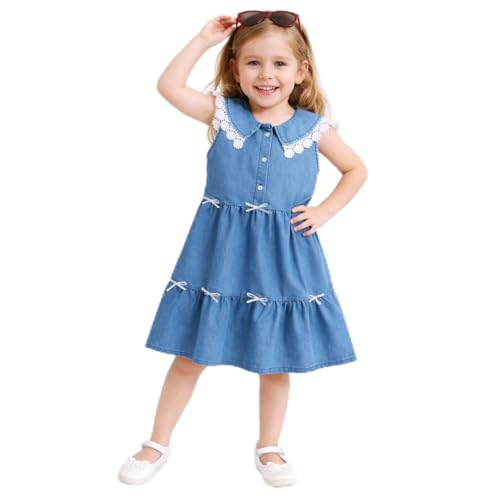 Image of Dresses for Kids Girls, Stylish Knee Length Once Piece Denim Frocks for Girls, Casual Dress for Summer & Birthday Family Gathering & Special Occasion