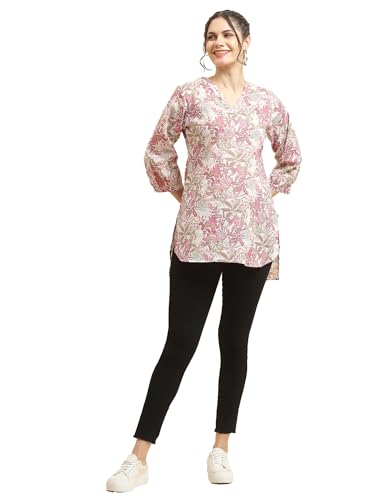 Image of Shree Women Liva (Rayon) White Floral Print Kurta