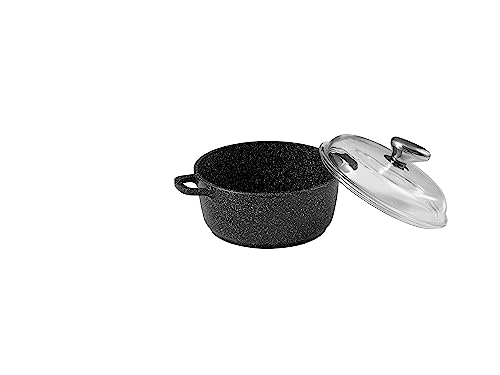 Pradel Excellence - Faitout Façon Pierre 20 x 18 cm - Fonte d'Aluminium Noir - Revêtement Anti-Adhérent - Couvercle Verre - Poignées Silicone - Compatible Tous Feux y compris Induction