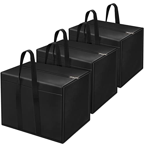 Image of Storite 3 Pack Nylon 85 L Moisture Proof Multi-Purpose Storage Bag /Clothing Storage Organiser /Toy Storage /Stationery Paper Storage Bag with Zipper Closure and Strong Handle (Black,57x36.8 x40.5 cm)