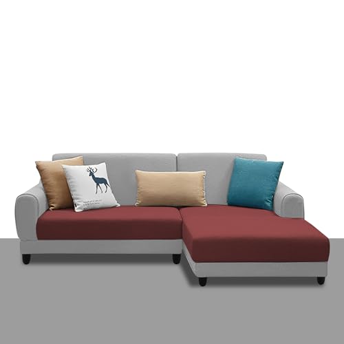 Image of Kraven RHS 4 Seater L Shape Sofa Set for Living Room (Maroon Grey Fabric) Premium Fabric Sofa