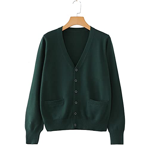 Image of Blostirno Women's Cardigan School Uniform Sweater Cardigans V-Neck Long Sleeve Button Down Knit with Pockets