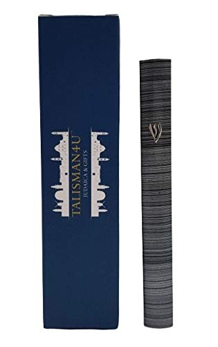 Aluminum Jewish Mezuzah Case With Scroll 3D Metal Painted Gray Stripes Classic Israel Judaica Door Mezuza 5" #TOP3
