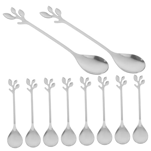 MUCKLILY 20Pcs Leaf Shaped Stainless Steel Teaspoons Multi Function Stirring Spoons for Coffee Desserts and Cocktails Long Handle Design for Enhanced Mixing Experience