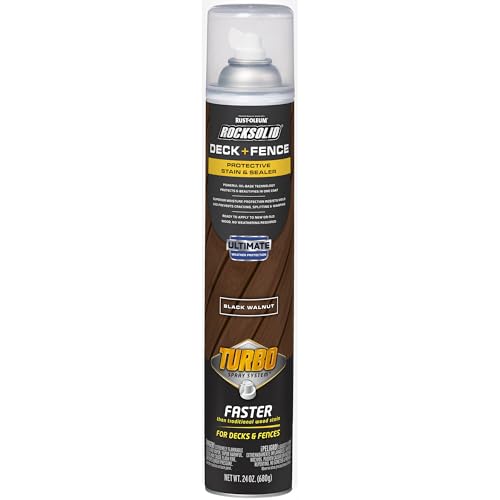 RockSolid Deck+Fence Protective Stain & Sealer with Turbo Spray System | Oil‑Base One‑Coat Protection | Superior Moisture Resistance | UV Resistant | Black Walnut | 23 oz Aerosol