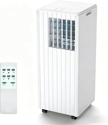 Tragbare Klimaanlage, leise, 9000 BTU, geringer Stromverbrauch, mit Ventilator, Kühl- und Entfeuchtungsfunktion, 4 Modi, 2 Geschwindigkeiten, 24- Stunden- Timer mit Fernbedienung, Abdeckung