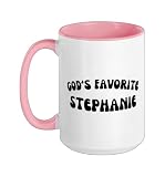God's Favorite Stephanie - Funny Christian Religious Ceramic Mug, Pink/White, 15oz
