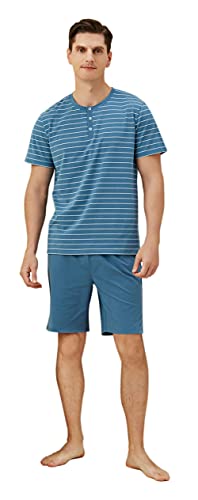 Men's Pajama Set Mens Cotton Striped Pjs Set for Men Classic Short Sleeve Sleepwear for Loose Casual Pyjamas2