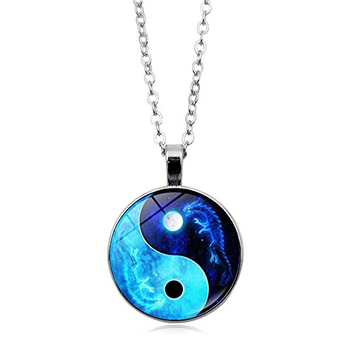 CQHODFYA Collana Religiosa con Ciondolo Drago Yin Yang per Uomo Donna,Collana Amuleto Pendente Tai Chi Regolabile 18"+2",Regalo di Gioielli, Collana Talismano in Lega di Zinco(con Confezione)