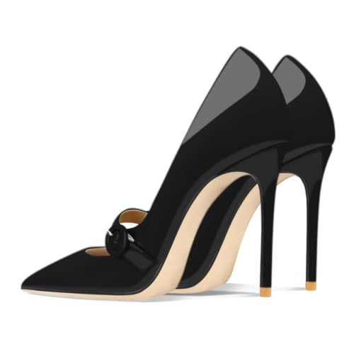 Pazzion Women's Classy Closed Pointy Toe Strap Buckle Pumps Slip On High Stiletto Heels Fashion Business Commuting Shoes Size 4-16 US3