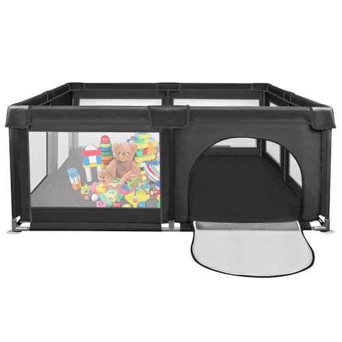 Parc pour bébé avec barrière de sécurité et structure en acier noir
