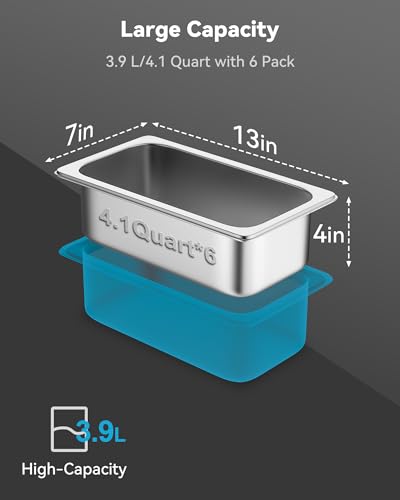 Image of ZeroPone 6 Pack Hotel Pans 1 /3 Size 4 inch Deep Stainless Steel Steam Table Pan | 22 Gauge Anti Jam Commercial Food Pans for Hotel, Party, Buffet, Catering Supplies