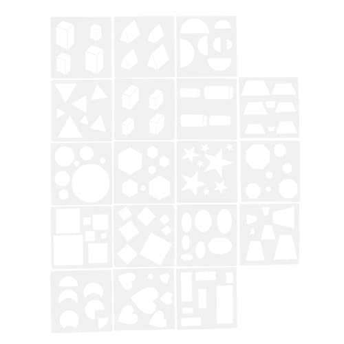 GALPADA Plantillas de Dibujo Geométricas de 18 Piezas en Pet Blanco, Resistentes y Lavables, Ideales para Pintura de Pigmentos y Manualidades Creativas