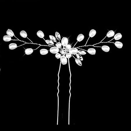 Miniatura 5 de MIRBOA Vid de pelo de 39.4 pulgadas con 4 alfileres de perlas, diamantes de imitación hechos a mano y cuentas de cristal, joyería para el cabello,