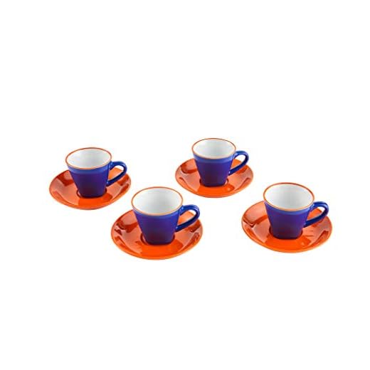 IMUSA USA Blue, 8 Piece 3oz Colorful Espresso Cups with Saucers, Orange
