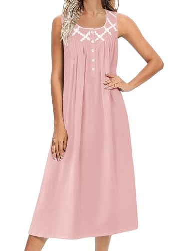 Image of Ekouaer Nightgowns for Women Cotton Long Night Gown Sleeveless Sleep Dress Victorian Nightdress Ladies Sleepwear