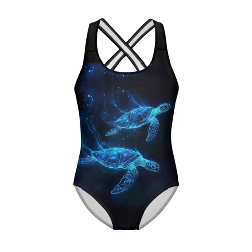 Girls Bathing Suit Size 5-14 Kawaii Swim Suit with Cross Back Straps Teen One Piece Swimsuit for Beach