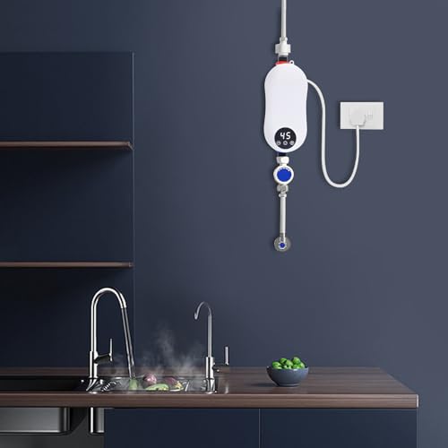 GWOalseO Calentador de agua compacto y eficiente de 5500 W con termostato inteligente, ahorro de energía, seguro, calentamiento rápido, ahorra espacio, impermeable IPX4