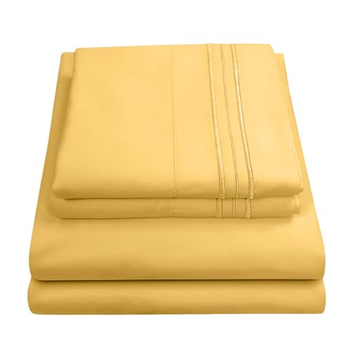 Image of Queen Size Bed Sheets - Breathable Luxury Sheets with Full Elastic & Secure Corner Straps Built In - 1800 Supreme Collection Extra Soft Deep Pocket Bedding Set, Sheet Set, Queen,Yellow