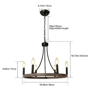 Wagon Wheel Chandelier, 6-Light Farmhouse Chandelier Round Rustic Faux Wood Black Chandeliers for Dining Room Kitchen Island Living Room Entryway Foyer Lighting Wagon Wheel Chandelier 6 Light Farmhouse Chandelier Round Rustic Faux Wood Black Chandeliers for Dining Room Kitchen Island Living Room Entryway Foyer Lighting