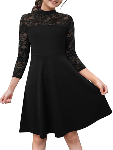 HOMEYEE Mädchenkleid Blumenspitze A-Linie 3/4 Ärmel Knielang Festliches...