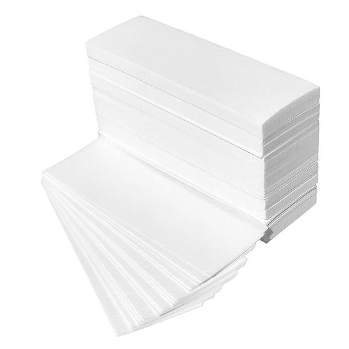 100 Piezas Tiras de fieltro para cera caliente y pasta de azúcar, Bandas de Papel para Depilación con Cera para todo tipo de cera en piernas, pecho, espalda, íntimas, cara (blanco)