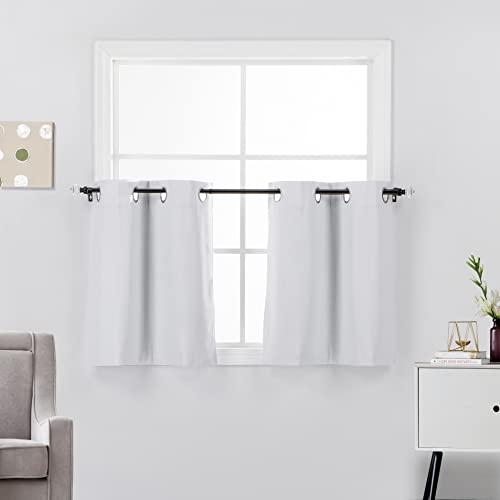 Diamond Home Linens 2 Short Panels 100% Blackout Window Treatments Tier Curtains 36 inch Length with Grommets for Kitchen Decor, Basement, Bathroom or Any Small Window, White