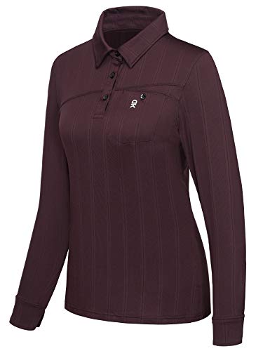 Little Donkey Andy Women's Long Sleeve Polo Shirts, Lightweight Quick-Dry UV Protection Athletic Golf T-Shirts, Dark Red L