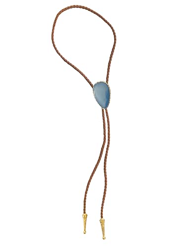 Image of Daisy Del Sol Gemstone Bolo Tie Braided Vegan Faux Leather Natural Stone Gold Handmade Necklace Adjustable Boho Western Jewelry