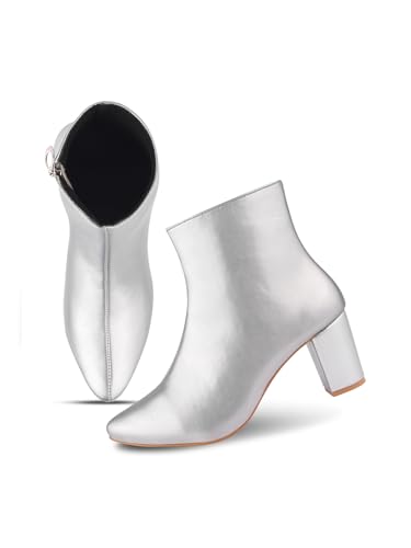 JM LOOKS Women Fashion Black Leather Ankle Boots for Women | Poin...