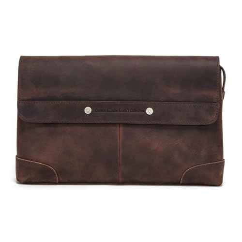 CONTACTS Bolsa Clutch Masculina em Couro Legítimo – Bolsa de Mão com Zíper Antifurto, Alça de Mão, com 12 Slots para Cartões, Fecho Magnético, Luxo – Cor Marrom