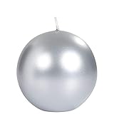 Spaas S0636005078 Metallic Unscented Festive Ball Candle 80 mm, ± 25 Hours, Silver