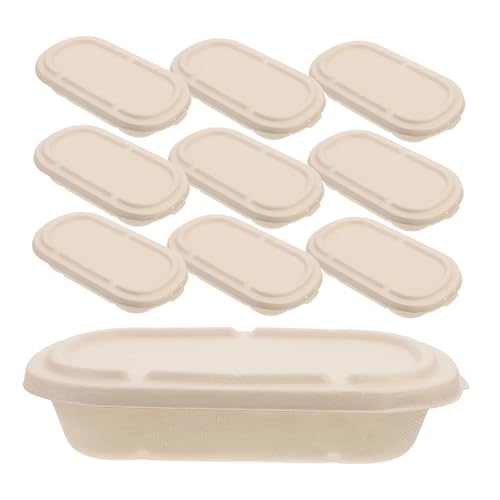 BUGUUYO 25 Sets Pulp Lunch Box Take Away Food Containers Paper Meal Container Bagasse Bowls Bagasse to Go Container Recyclable Paper Bowls Food Containers with Lids Takeout Container Khaki