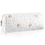 HJZHII Cute Pencil Case, Aesthetic Flowers Pencil Pouch, Portable Pen Bag Wide Opening, Soft Quilted Pencil Pouch Organizer with Zipper for Office College Storage Makeup Pouch
