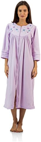Casual Nights Womens Zipper Front Jacquard Fleece Long Robe Duster, Purple, Medium