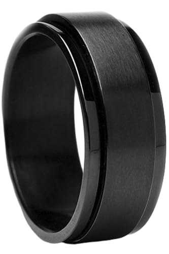 Metal Masters Co. Men's 8MM Black Stainless Steel Spinner Ring Band Anxiety