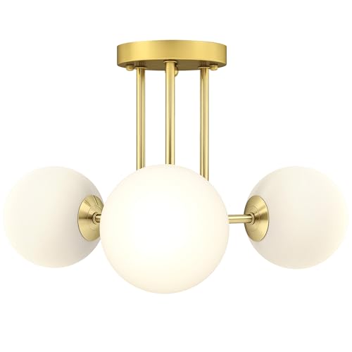HOMCOM Plafonnier LED 25W, luminaire plafonnier 3 lumières avec douilles G9, abat-jour globe,...