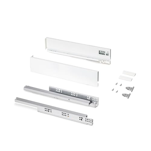 Emuca - Kit tiroir pour cuisine et bain, hauteur 93mm, profondité 450mm, 30 Kg, fermeture amortie, panneaux non incluses, Acier, Blanc