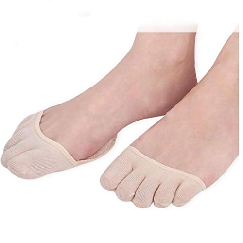Snner 1 Paire Femmes Coton Chaussettes avec Coussin Avant-Pied Rembourré Toe Couverture Chaussettes Pied pour Les Filles (Ou Cinq Toe Toeless)