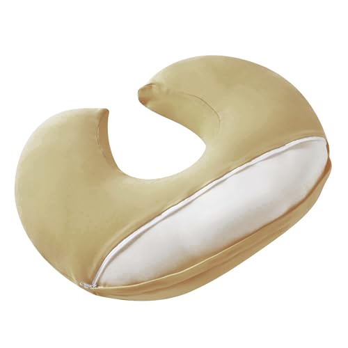 QUENESS Nursing Pillow, Plus Size Breastfeeding Pillow Original Support for Baby Boys Girls Breastfeeding Essentials, with Removable Soft Cotton Cover (Beige, Standard (23.62 * 18.11 * 5.91 Inches))