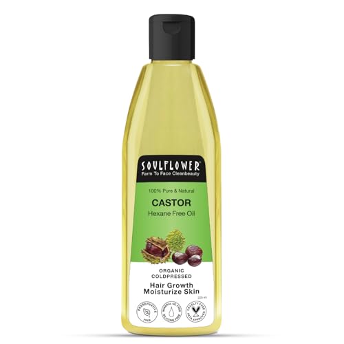 Image of Soulflower Organic Castor Hair Oil 225ml | Cold-Pressed & Clinically Proven for Hair Growth | Stronger Hair, Skin Hydration & Nail Care | 100% Pure & Natural | No Mineral Oil or Parabens