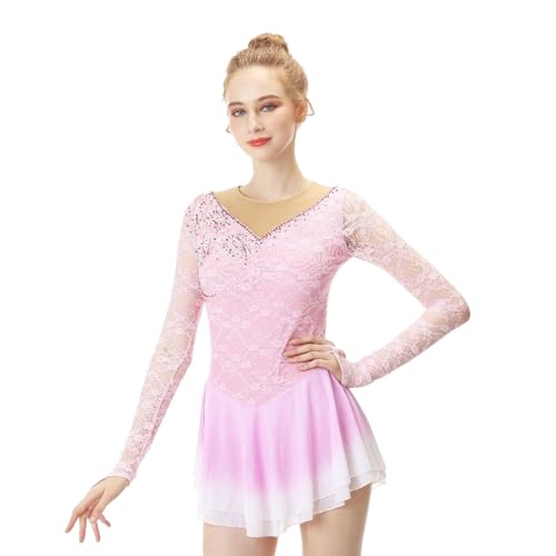 Kmeruoys Figure Skating Dress Women's Girls' Ice Skating Skirt for Competition Performance (Color : Pink, Size : 150CM)